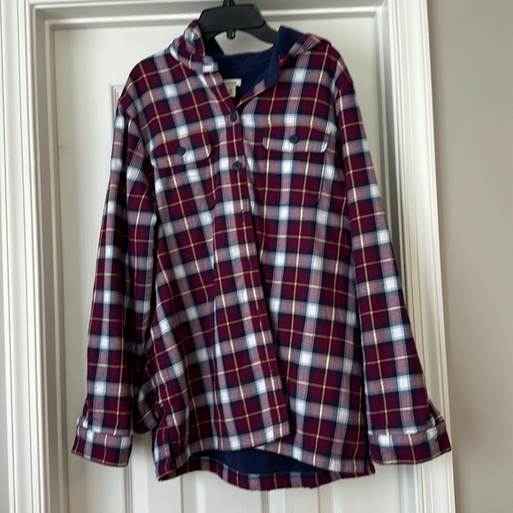 LL Bean fleece lined flannel hooded shirt jacket - Picture 1 of 9